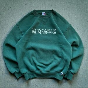 vintage 90s green russell athletics
crewneck sweatshirt university of winnipeg
